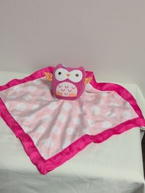 Circo Pink Owl Comfort Lovey with Hot Pink Satin Trim. GUC.Polka Dot Blanket